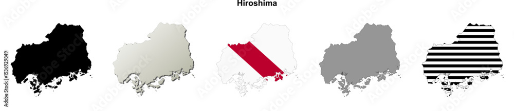Obraz premium Hiroshima prefecture blank outline map set