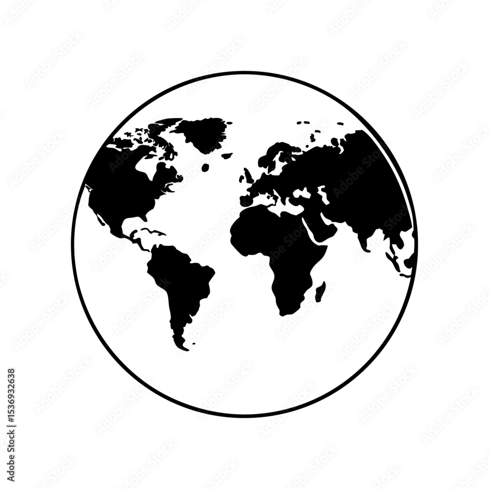 Fototapeta premium A black and white illustration of a world map inside of a circular border line art