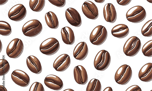 Vector illustration featuring a scattered arrangement of roasted coffee beans,  elliptical shapes, slightly asymmetrical for realism, easily scalable and editable.
