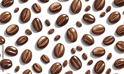 Vector illustration featuring a scattered arrangement of roasted coffee beans,  elliptical shapes, slightly asymmetrical for realism, easily scalable and editable.