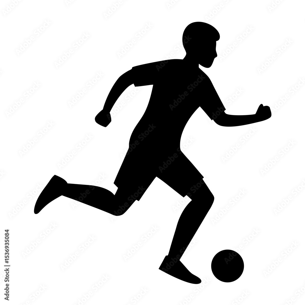 Obraz premium Black silhouette of soccer player running on white background vector illustration