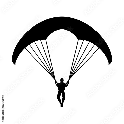 Black silhouette of paraglider in the sky on white background vector illustration