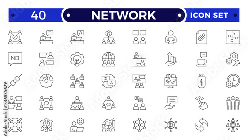 Network and People Outline icon set. Containing group, family, human, team, community, friends, population and more.