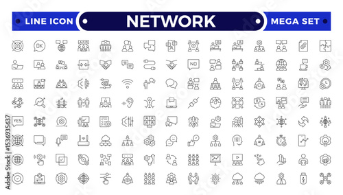 Network and People Outline icon set. Containing group, family, human, team, community, friends, population and more.