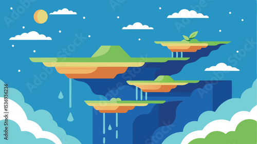 Chunky Outline Style Jungle Waterfall