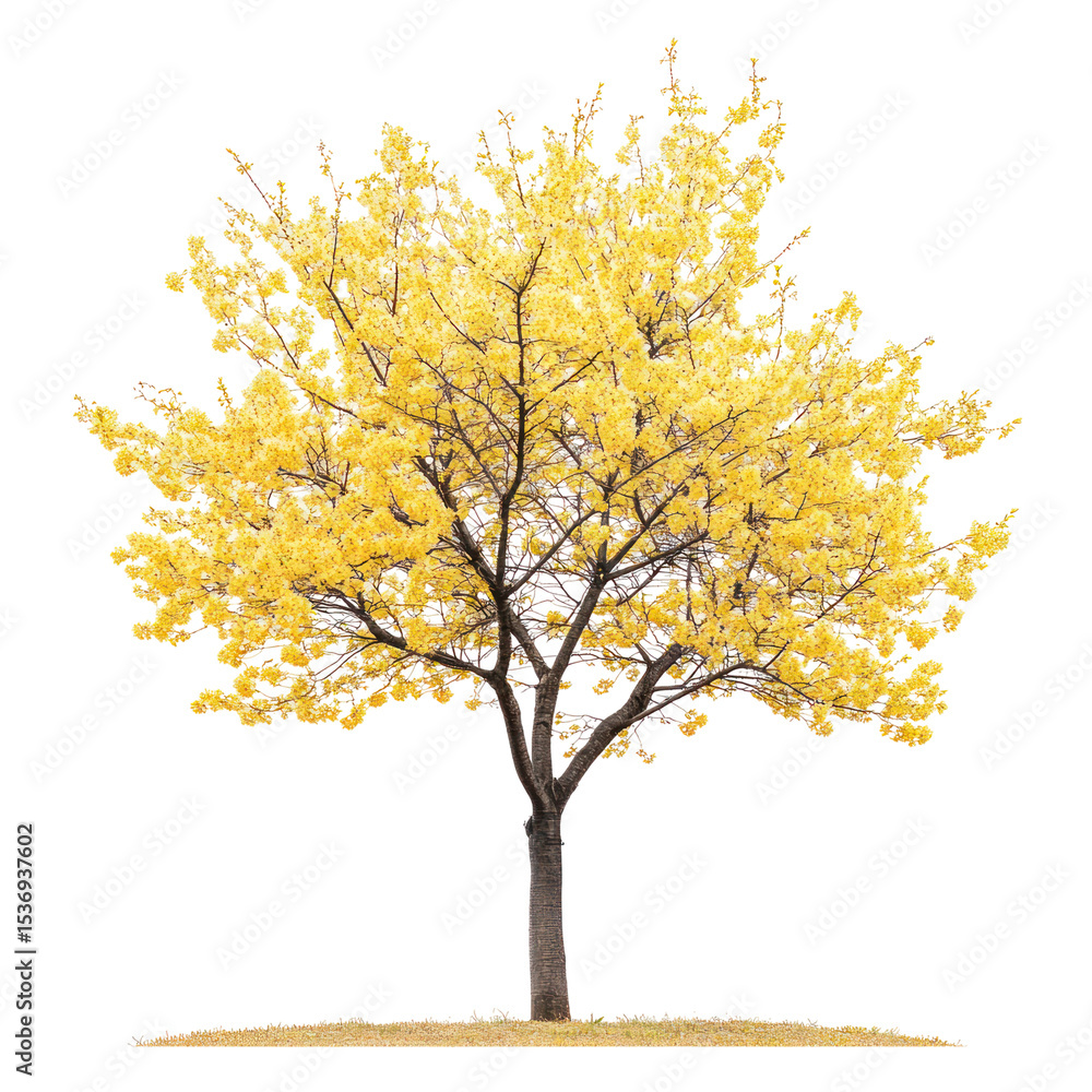 Fototapeta premium Cherry trees (sakura) light yellow blossoming on transparent background