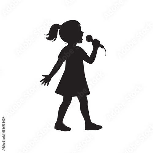 Silhouette of Young Girl Singing with Microphone in Hand