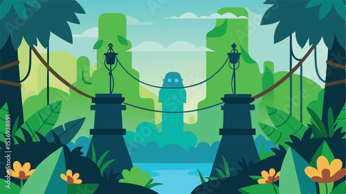 Geometric Jungle Waterfall Stylized Patterns