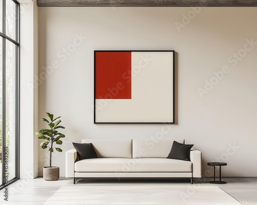 Galleryinspired interior with oversized color artwork and simple lines, bold elegant style