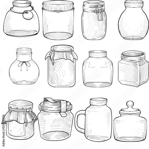 Set of jars handdrawn illustration,vector set of jars