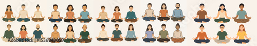 Vector Set People meditating in lotus position peace zen