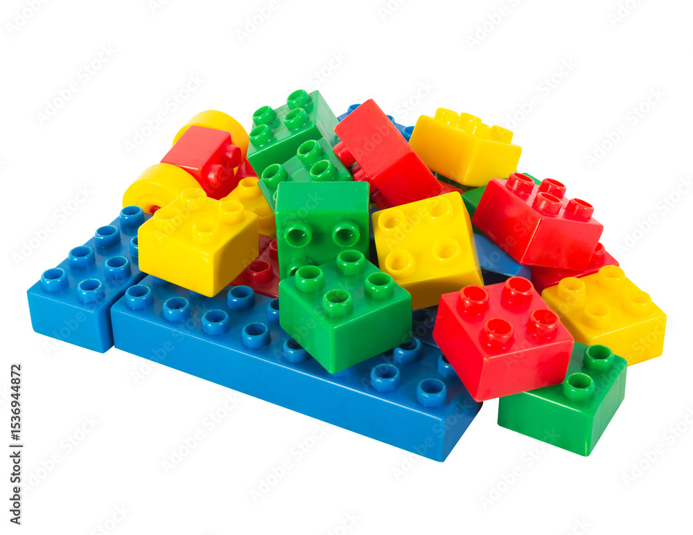 Naklejka premium Isolated photo of soviet construction block toy parts on white background.