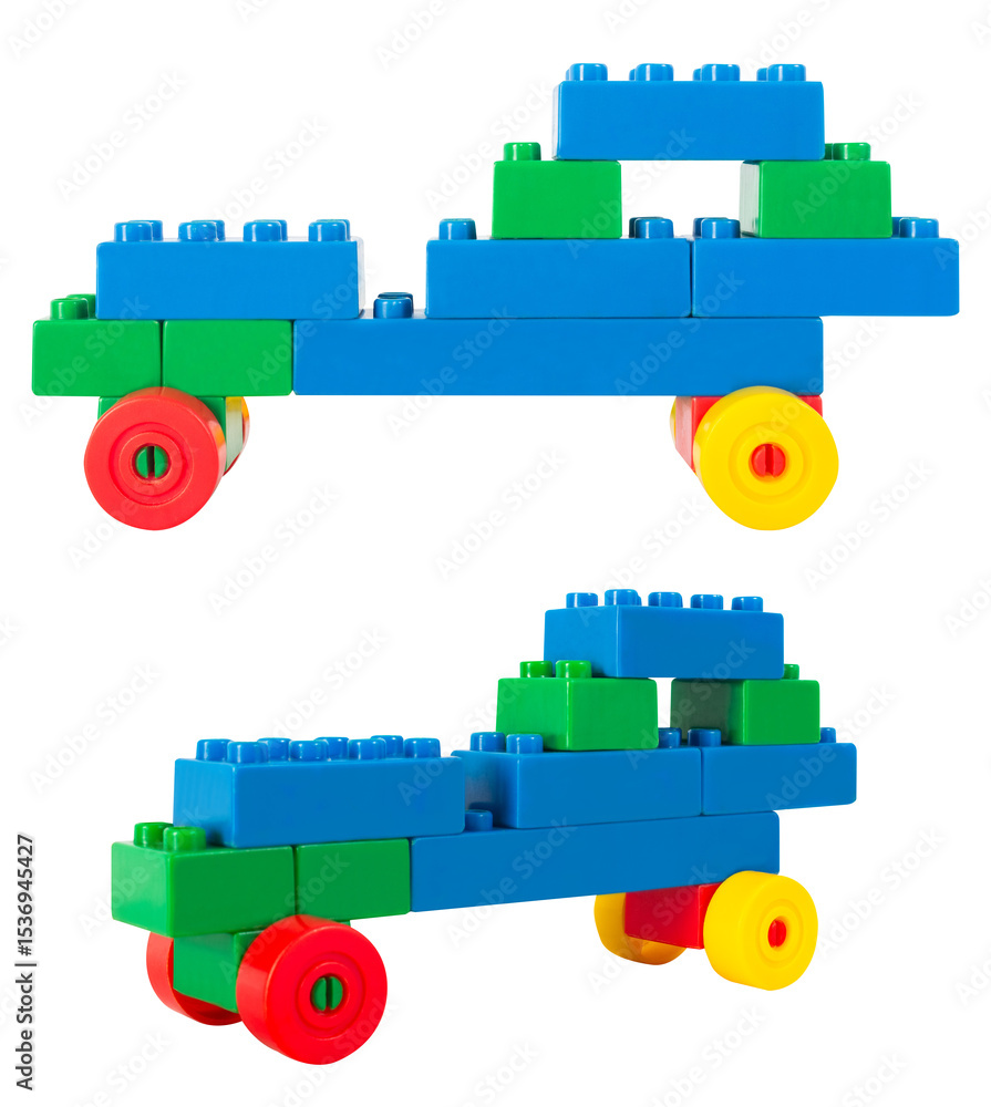 Obraz premium Isolated photo of construction block toy car on white background.