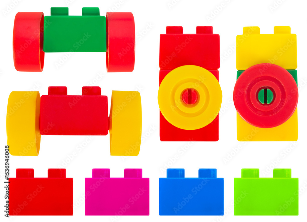 Fototapeta premium Isolated photo of construction block toy parts on white background.