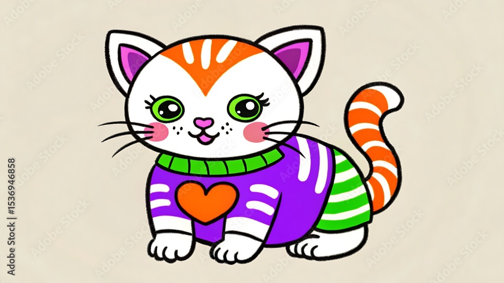 Obraz premium Adorable Kitten in Cozy Sweater Cute Cat Illustration