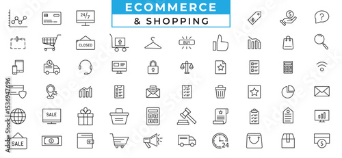 E-commerce icon set. Online shopping and e-commerce line icon.