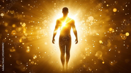 Radiant figure bathed in golden light