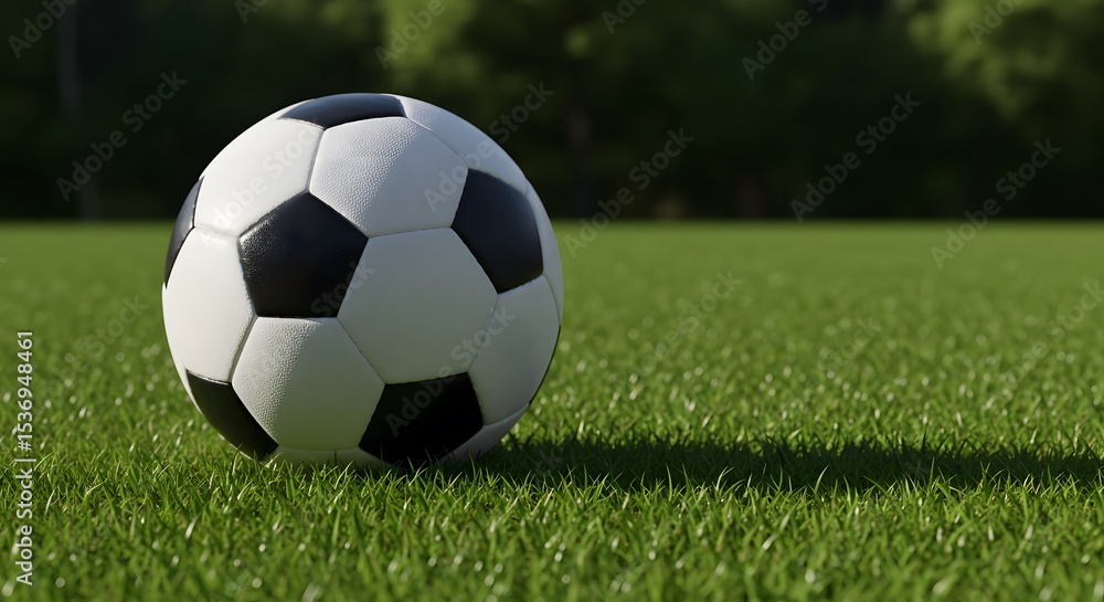 Fototapeta premium Soccer Ball on Lush Green Field A Perfect Game Setup