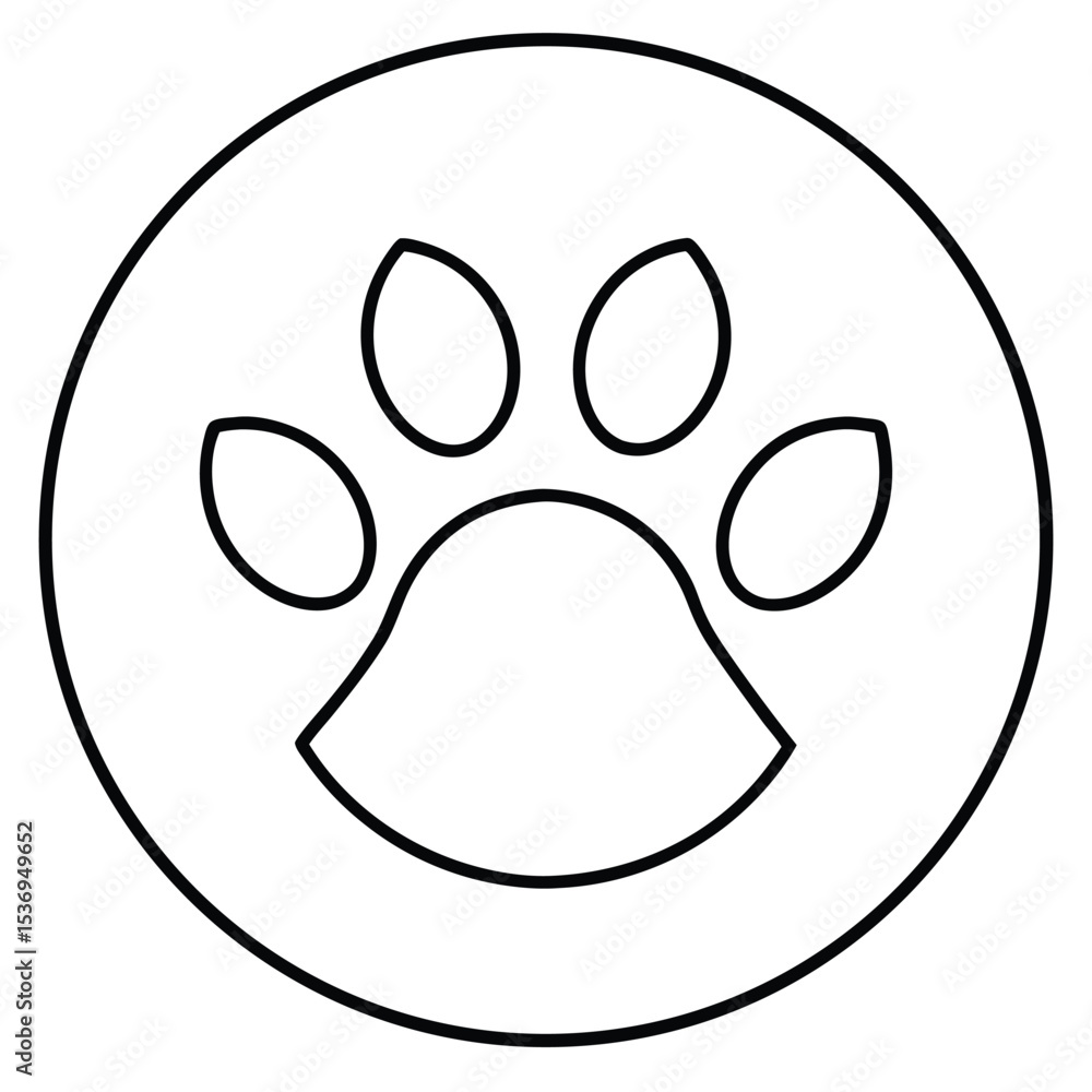 Fototapeta premium Geometric Paw Shape Inside a Circle Strong Minimalist Icon