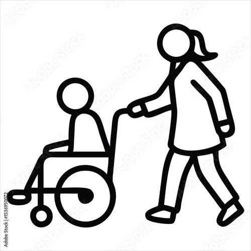 Person pushing wheelchair icon isolated on white background