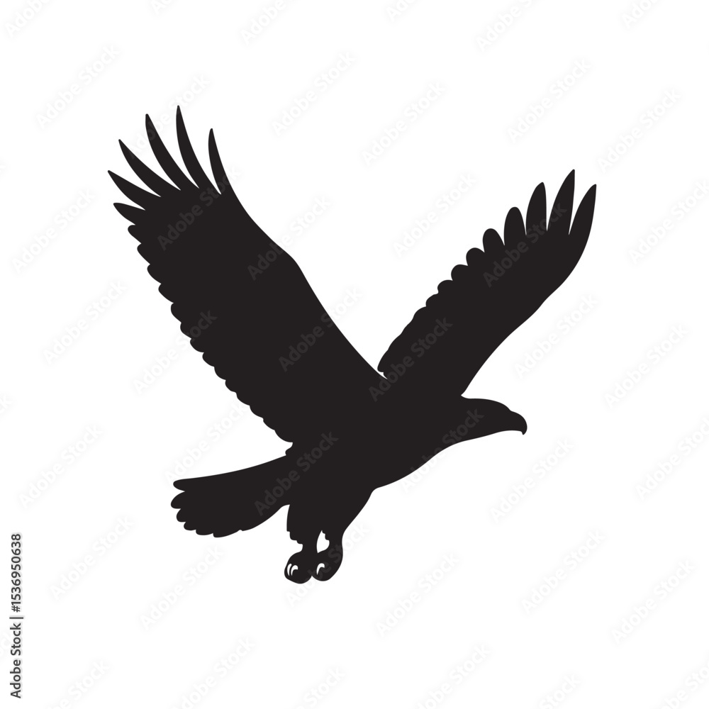 Obraz premium Flying Eagle Silhouette with Wings Spread in Majestic Soaring Pose