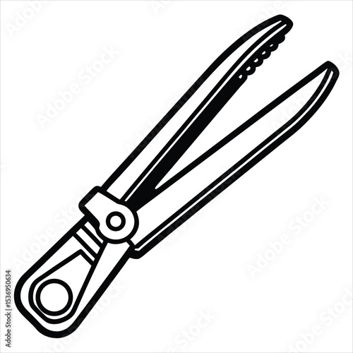 Line art illustration of a crab claw tool isolated on white background