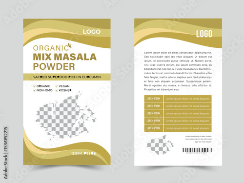 Organic Mix Masala Powder Pouch vector Design Template
