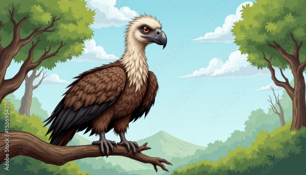 Fototapeta premium A majestic vulture in its natural forest habitat, glimpse into wildlife