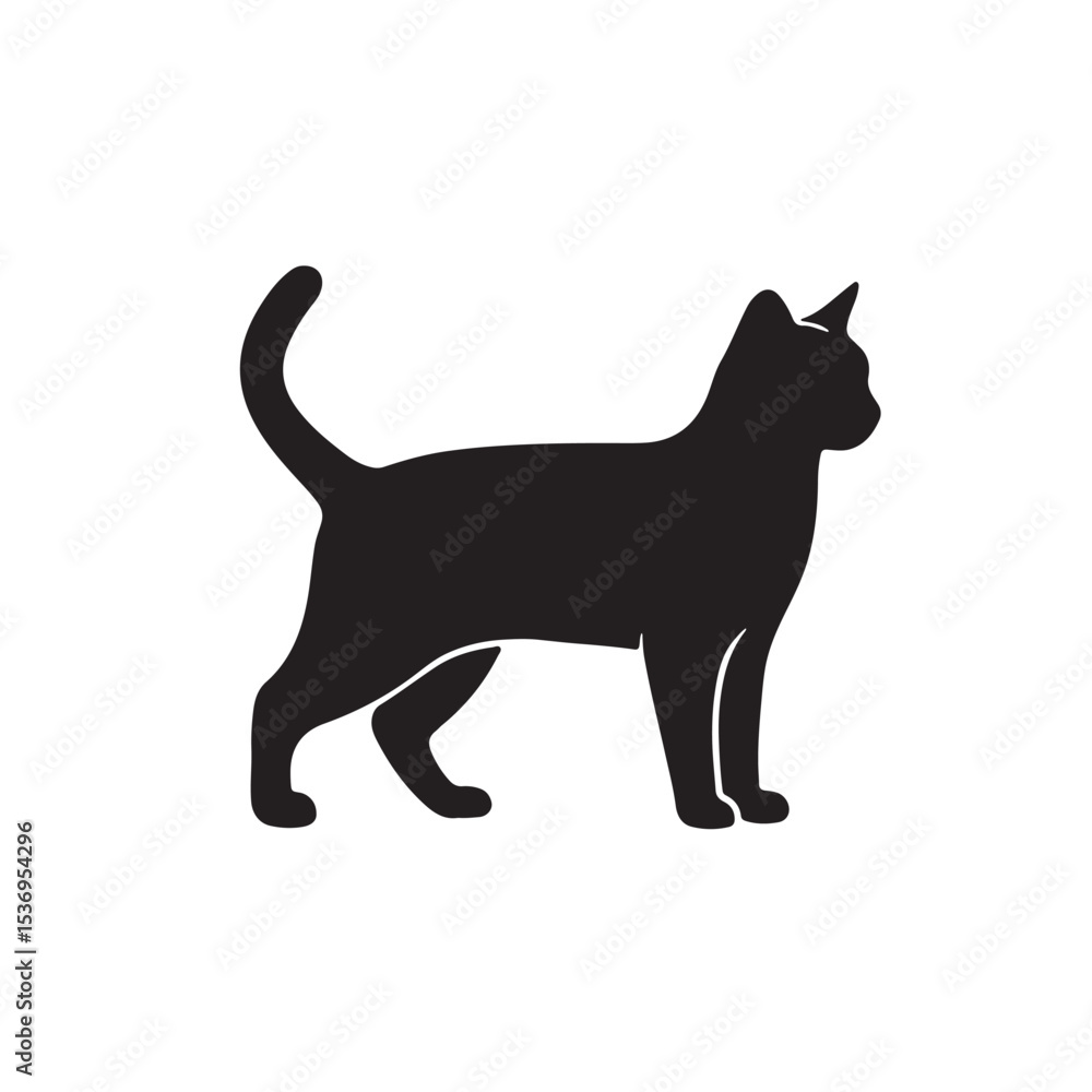 Minimalist Black Cat Silhouette Standing in Side Profile View Minimalist Black Cat Silhouette Standing in Side Profile View
