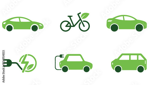 Green eco car icon, a vector illustration of an electric automobile transport symbol