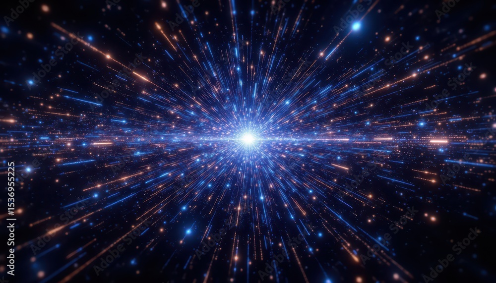 Naklejka premium Dynamic blue and orange explosion with sparks, a vivid display of energy light