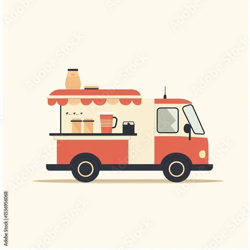 Wallpaper Mural A flat vector design of a cute coffee truck with minimal details and soft shading. Torontodigital.ca