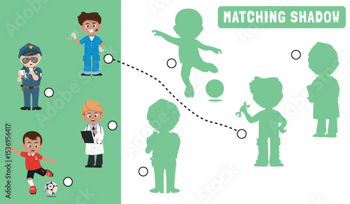 Find the correct shadow. Matching shadow game for children. Worksheet for kid. Educational printable worksheet