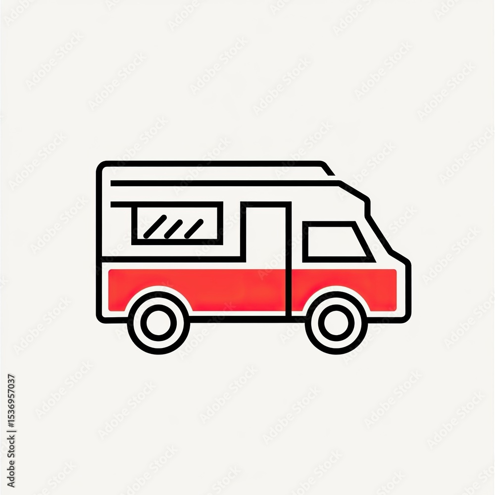Fototapeta premium A simple, geometric food truck icon with minimalist line art.