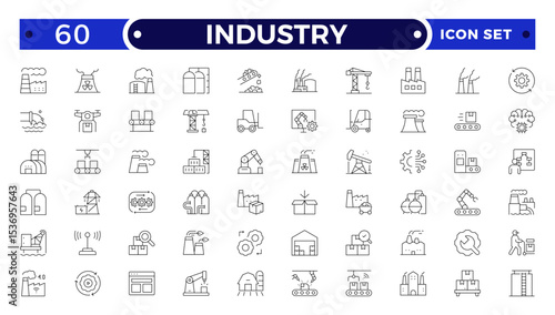 Industry Outline icon. Technology, finance, healthcare, automotive, energy, retail, construction, hospitality, tourism, education, Oil, gas, refinery, petroleum, lubricant, agriculture.