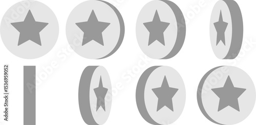 Basic 8-frame Rotating Silver Coin Sprite Sheet with Star for Sprite Animation in Games and App UI. Vector Image.