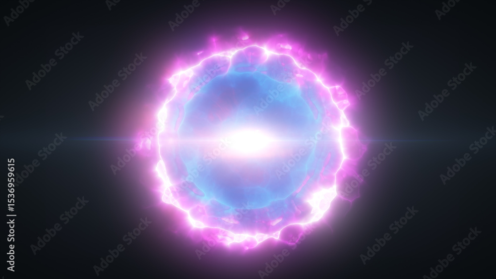 Obraz premium Glowing purple-blue energy sphere with soft light waves and a dreamy sci-fi ambiance against a dark background