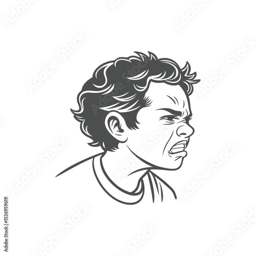 Illustration of a man with an angry expression and curly hair