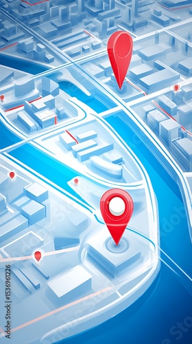 3D city map with navigation markers