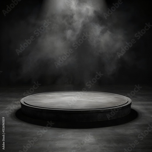 black podium with dark smoke background 