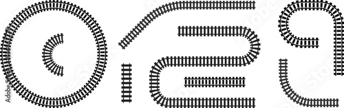 Railway train track vector route. Rail line, subway map, and railroad elements for game UI and graphic design icon set easy to edit. Rail pattern round circular curve railroad path icon