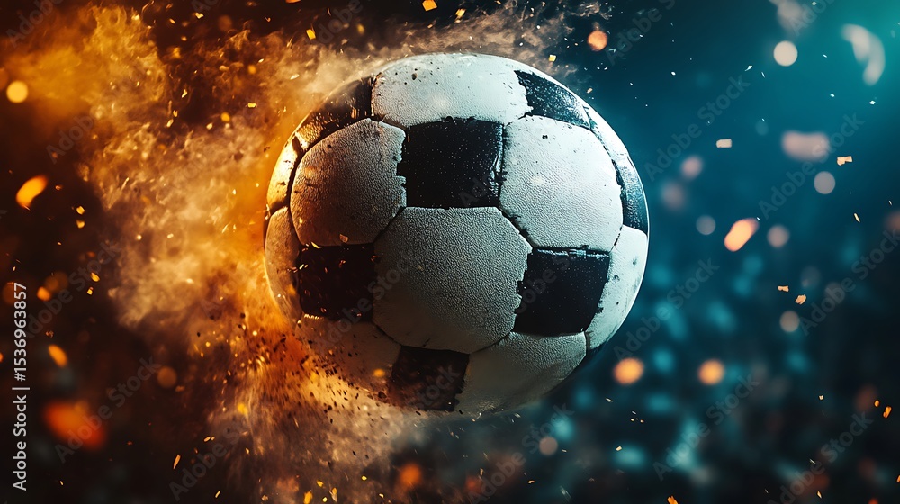 Naklejka premium Soccer ball in the fire Abstract background.