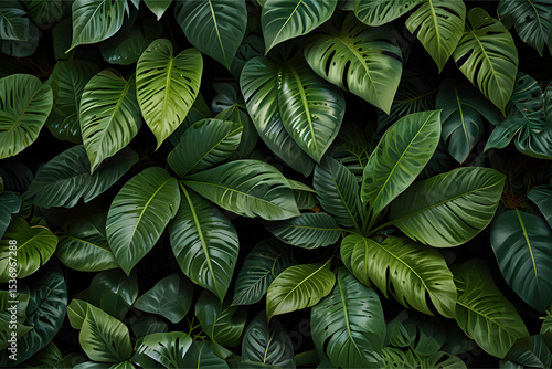 Wallpaper Mural top-down view of green tropical leaves forming a seamless natural pattern Torontodigital.ca