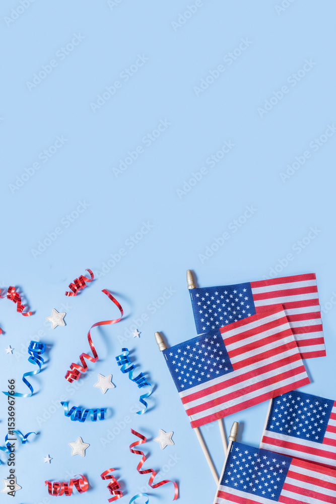 Fototapeta premium USA flags for Independence day vertical background with copy space