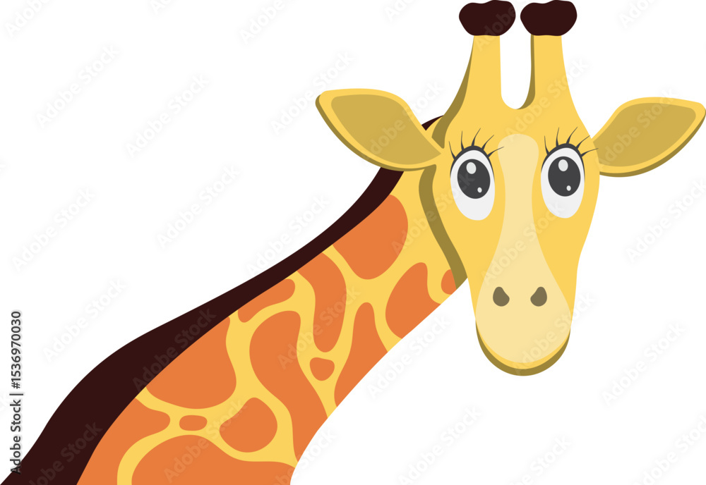 Naklejka premium Giraffe Cartoon Illustration, Neck and Head of a Giraffe