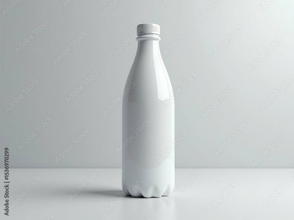 Simple white plastic bottle against a grey background. Studio shot. | PET Polyethylene Terephthalate Simple white plastic bottle against a grey background. Studio shot. | PET Polyethylene Terephthalate
