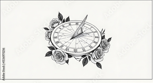 Elegant sundial surrounded by floral elements and intricate design details