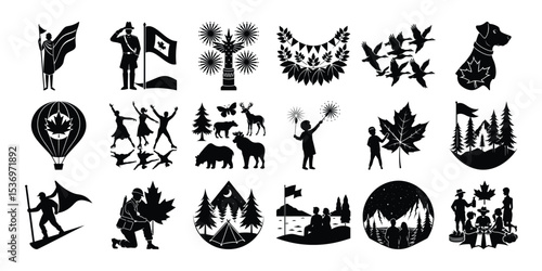 Canadian Holiday Silhouette Bundle – July 1st Festivities with National Symbols & Scenes
