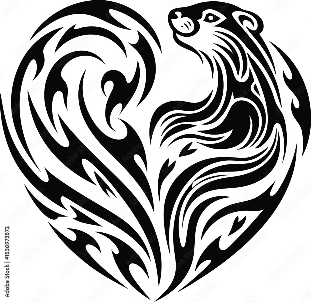 Fototapeta premium Tribal style otter heart design isolated on white background