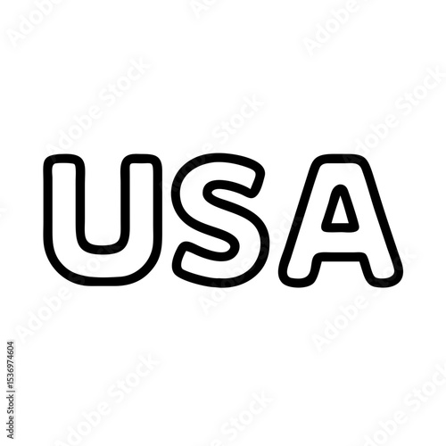 Minimalist black outline vector icon of the word “USA”, symbolizing the United States, patriotism, and national identity in a clean and simple design